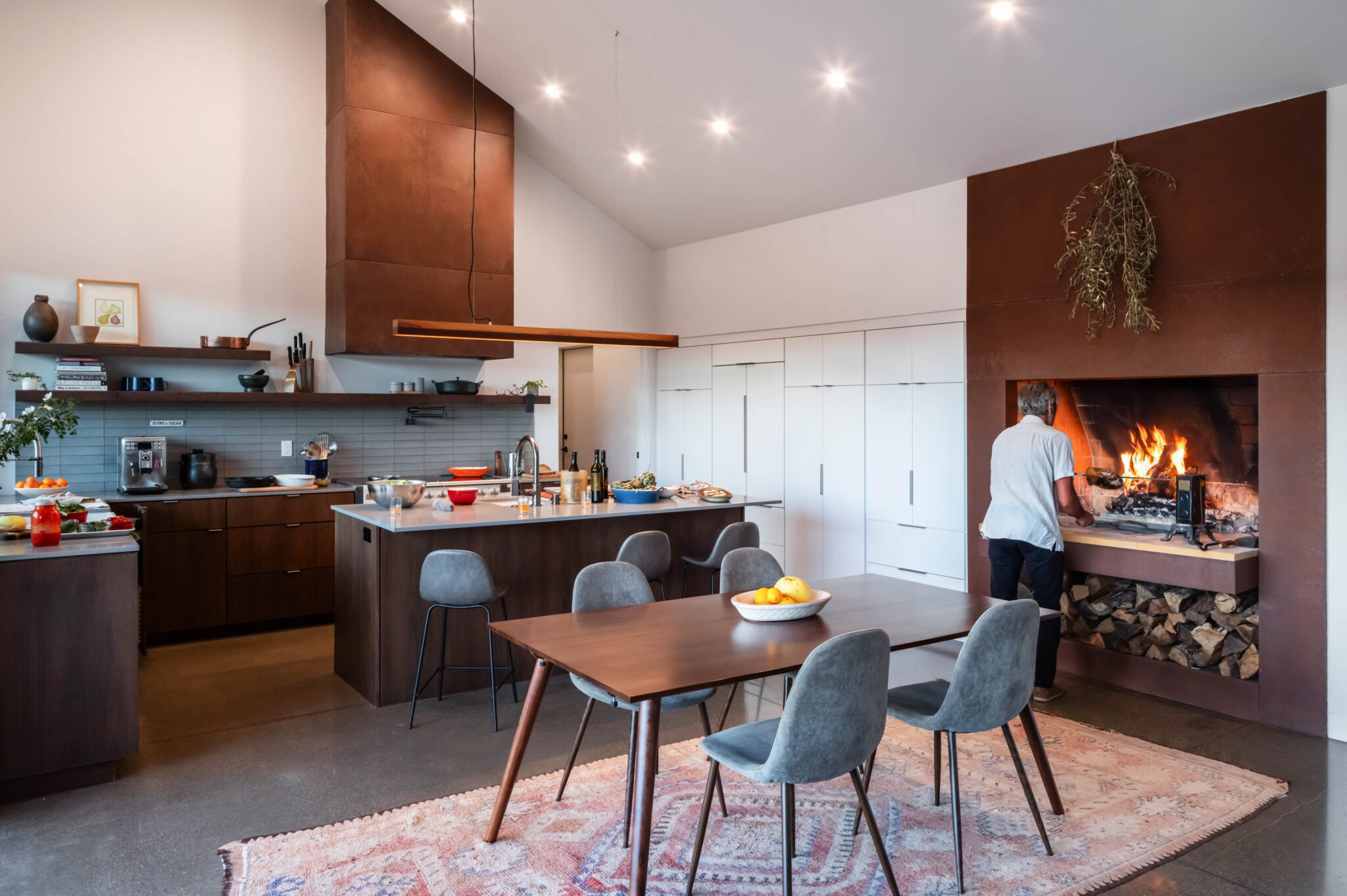 JNT custom home-kitchen fireplace